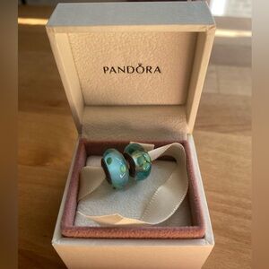 Pandora Charms, Teal Polka Dot MURANO Glass 925 (2 included)